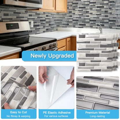 Art3d Linear Subway Design Tile Peel and Stick Backsplash, 20-Sheet, Gray - color: Gray
