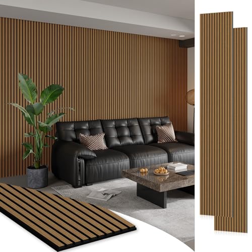 SMARTSTANDARD 2 Pack 105.9" x 12.6" Wood Slat Wall Panels, Classic Oak - color: Classic Oak, size: 106" x 25.2"