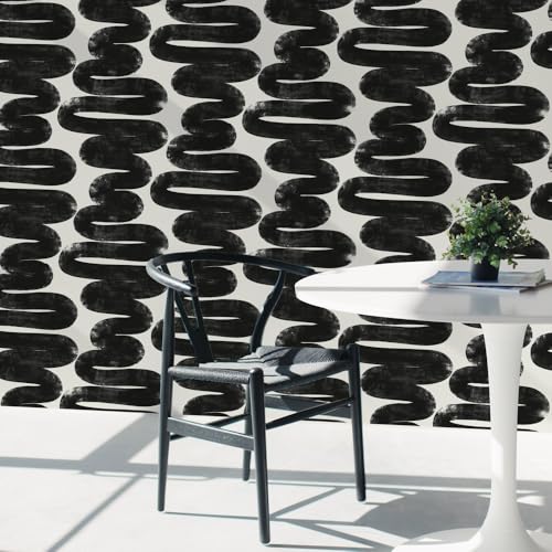 Tempaper x Bobby Berk White & Black Wiggle Room Removable Peel and Stick Wallpaper, 20.5 in X 33 ft, Made in The USA - color: White/Black, size: 20.5" x 396"