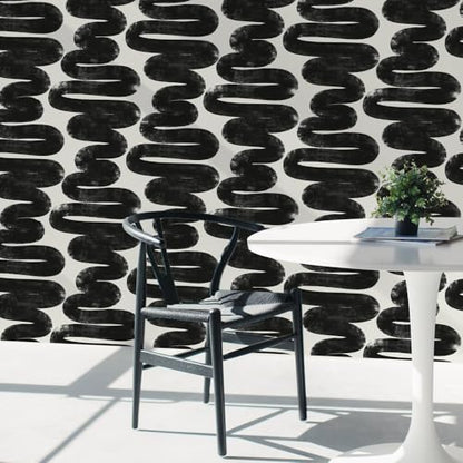 Tempaper x Bobby Berk White & Black Wiggle Room Removable Peel and Stick Wallpaper, 20.5 in X 33 ft, Made in The USA - color: White/Black, size: 20.5" x 396"