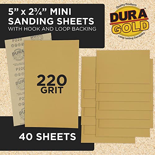 Dura-Gold Premium 5" x 2.75" Gold Sandpaper Sheets, 220 Grit (Box of 40) - style: 220 Grit