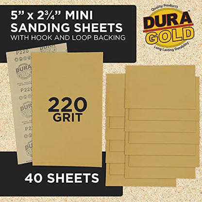 Dura-Gold Premium 5" x 2.75" Gold Sandpaper Sheets, 220 Grit (Box of 40) - style: 220 Grit