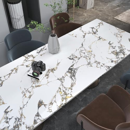 White Gold Marble Granite Contact Paper peel and stick for Kitchen Bathroom Countertops cabinets Wallpapers 32x354inch Thicken Vinyl laminate Wall Counter top sticker Wrapping apartment friendly paper - color: White Gold, size: 32" x 354"