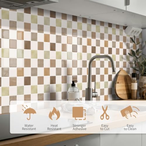 MOONFUN 10 Sheets Upgraded Thicker Design Tile Peel and Stick Backsplash - color: Beige