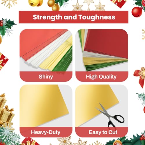 24 Sheets Christmas Metallic Cardstock Paper 8.5 X 11", 92lb Thick Gold Foil Cardstock Shiny Mirror Paper Glitter Paper for Crafts Scrapbook Card Making Invitations (Red Green Gold Silver) - color: Red Green Gold Silver