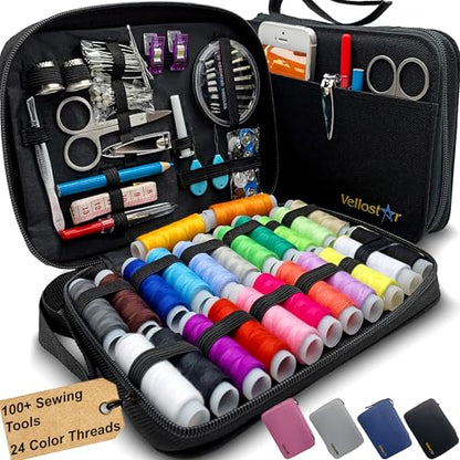 Vellostar Sewing Kit for Adults, 100-Piece Hand Sewing Needle & Thread Kit - color: Premium Black
