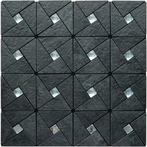 DICOFUN 10-Sheet Black Slate Peel and Stick Backsplash Tile, Mixed Glass Self-Adhesive Mosaic Tiles, Stainless Steel Stick on Wall Tiles for Kitchen and Bathroom Backspalsh, Mirror Decor - color: Black Slate and Glass, size: 10 Sheets, 12"x12"x0.12"