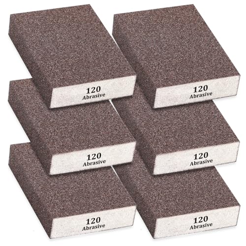 Tnisesm 6Pcs Sanding Blocks 120 Grits Sanding Sponge,for Drywall Wood Metal Washable & Reusable Sandpaper BlocksWashable and Reusable - size: 4" X 2.75"