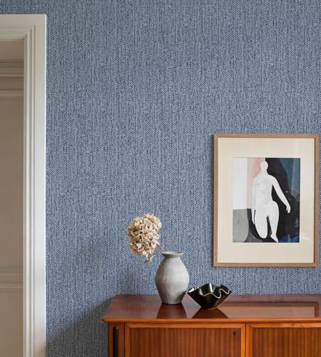 Grasscloth Peel and Stick Wallpaper Blue Contact Paper 16in x 393in - color: Blue, size: 15.7" x 393.7"