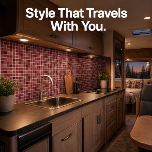 3D Mosaic Peel and Stick DIY Wall Backsplash Tiles (24, Burgundy) - color: Burgundy
