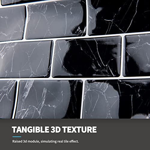 Art3d 10-Pack Subway Peel and Stick Backsplash, 12 x 12 Inch, Black Marble - color: Black Marble