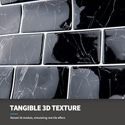 Art3d 10-Pack Subway Peel and Stick Backsplash, 12 x 12 Inch, Black Marble - color: Black Marble