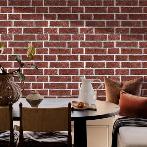 Commomy Faux Brick Panels Peel and Stick Wall Stickers 10 Pcs 11.8" x 11.8" - color: Brick-WR