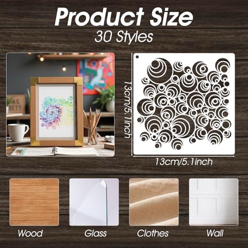 30Pcs Texture Stencils for Crafts, Reusable Geometric Stencils for Painting
