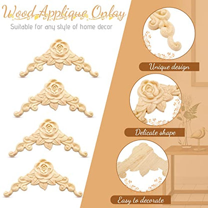 Yalikop 5 Pcs Wood Appliques and Onlay for Furniture, Small Size, Flower - color: Flower, size: Small Size