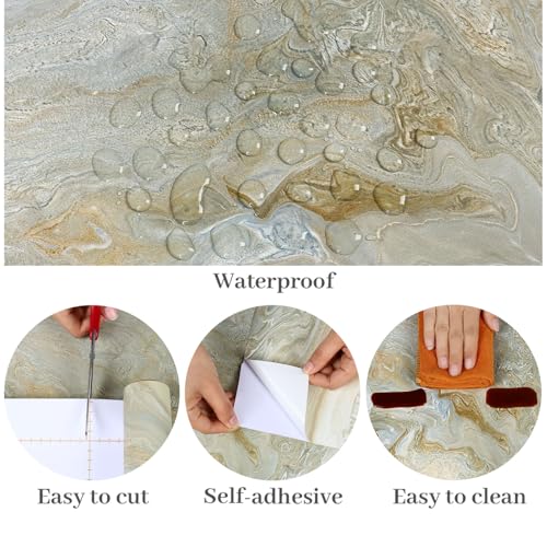 VaryPaper 15.7''x78.7'' Luxury Beige Liquid Marble Contact Paper for Countertops Waterproof Matte Marble Wallpaper Peel and Stick Countertop Vinyl Wrap Removable Granite Wallpaper for Kitchen Bedroom - size: 15.7" x 78.7"
