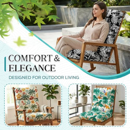 TaiBestPatio Chair Cushions High Back 44"x22"x4" Thick (Brown White Leaf) - color: Brown White Leaf