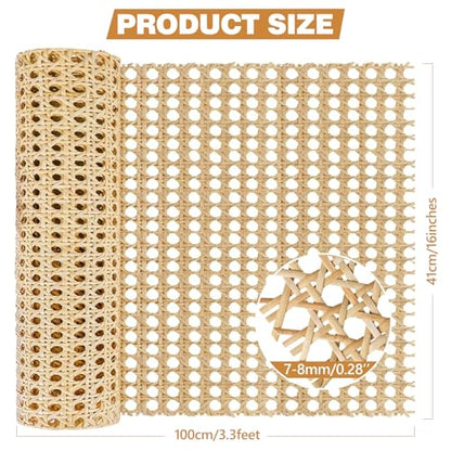 16" Width x 3.3 Feet Cane Rattan Webbing Roll for Caning Projects, Cane Webbing Sheet, Natural Pre-Woven Open Mesh for Furniture Chair Cabinet Ceiling Bed Door - size: 16in W x 3.3ft L