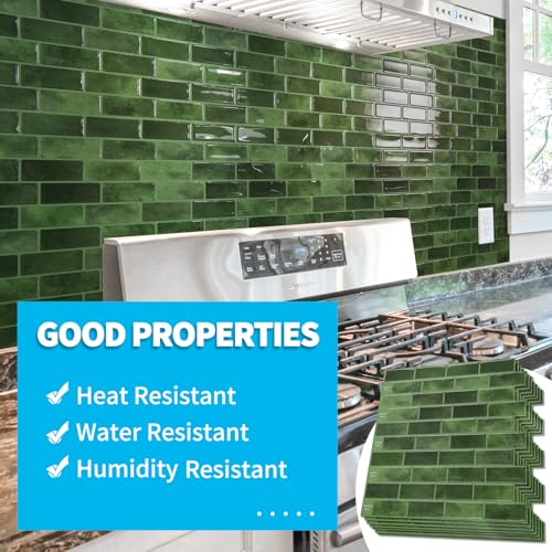 Art3d 10-Pack Marble Tile Peel and Stick Backsplash, 12 x 12 in, Jade Green - color: Jade Green