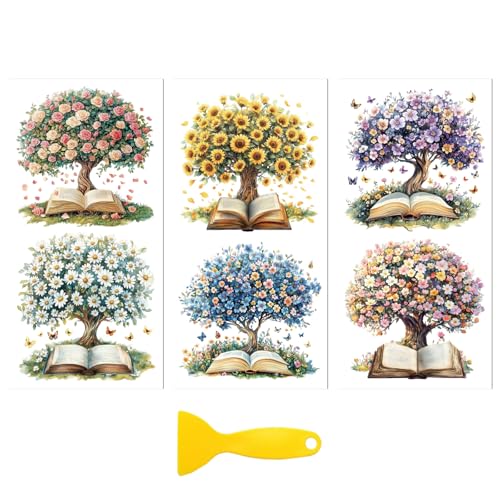 Peacoblue Book and Tree Rub On Transfers for Furniture Craft 6"x12" - style: Book and Flowering Tree