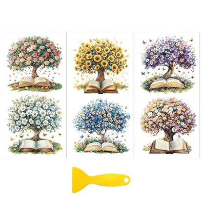 Peacoblue Book and Tree Rub On Transfers for Furniture Craft 6"x12" - style: Book and Flowering Tree