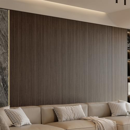 YU LI 3DH Peel and Stick PVC Slat Wall Panel 236"x15.75" Self-Adhesive Thick Faux Smoked Wood Grain Wallpaper Panel 3D Soundproof Wall Panels for Walls & Ceilings - color: Smoked, size: 15.8" x 236"
