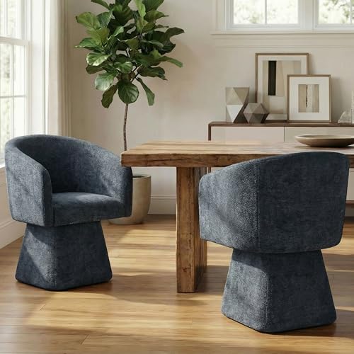 VKNOW Upholstered Swivel Dining Chairs Set of 4 with Barrel Back and Arm - color: Blue