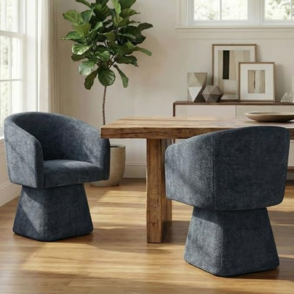 VKNOW Upholstered Swivel Dining Chairs Set of 4 with Barrel Back and Arm - color: Blue