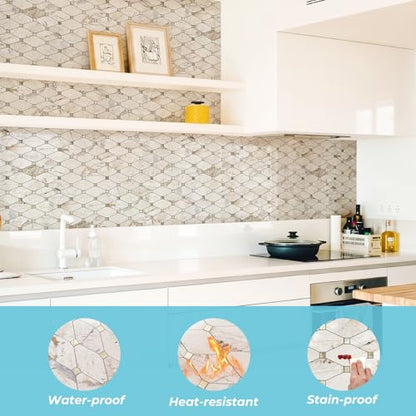 STICKGOO 10 Sheets Peel and Stick Backsplash Tiles, Glossy Pandora Marble - color: Glossy Pandora Marble