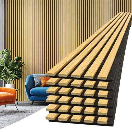 Art3d 6-Pack Soundproof Wood Slat Wall Panel, 94.5 x 7.9 in, Bamboo-Hued - color: Bamboo-Hued, size: 6Pcs - 94.5 * 7.9 inch