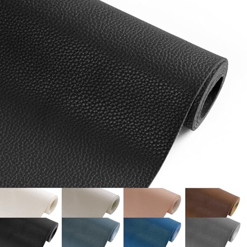 Faux Leather Fabric 55" W 1.15MM Thicken Marine Vinyl Fabric 10 Yards - color: Black, size: 10 Yards