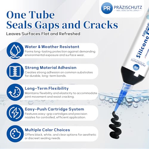 RTV Silicone Adhesive Sealant - High Temperature & Waterproof Caulking for Home, Auto, & Crafts - Creates Flexible, Long-Lasting Seal on Kitchen, Bathroom, Shower, Window (Black, 30ml/1oz) - color: Black