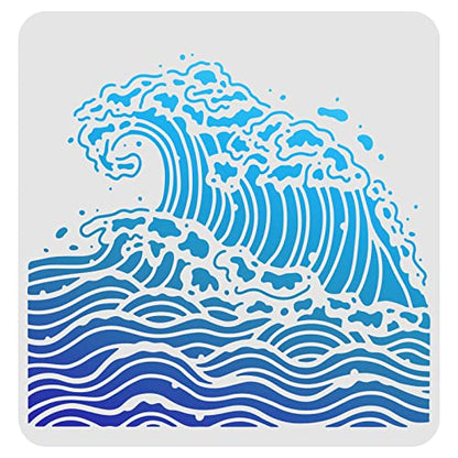 FINGERINSPIRE Sea Waves Drawing Painting Templates - 11.8x11.8 inch Plastic Square Reusable Stencils for Painting on Wood, Floor, Wall and Fabric - color: Sea Waves