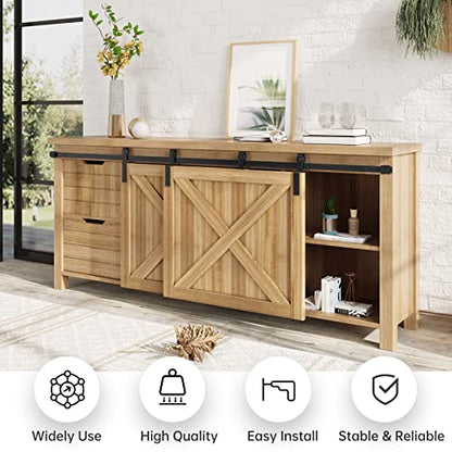 EaseLife 6 FT Mini Cabinet Bypass Sliding Barn Door Hardware Track Kit,Easy Install,Slide Smoothly Quietly,Apply for Storage Window TV Stand and Other Shielding (No Cabinet) - size: 6 feet for 2 doors