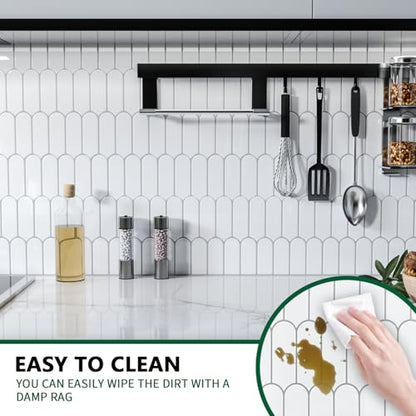 10 Sheet Peel and Stick Backsplash Tile for Kitchen, 12” x 12” Self Adhesive Glossy Vinyl Wall Subway Tiles Waterproof No Residual for Bathroom Fireplace, White with Gray Grout - color: White