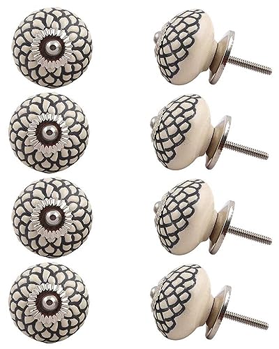 Set of 10 Ceramic Cabinet Colorful Knobs for Kitchen, Cabinet, Drawer, Wardrobe (Black & White4) - color: Black & White4