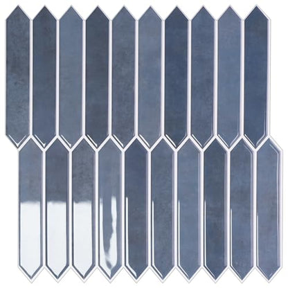 10-Sheet Peel and Stick Backsplash Tile, Self-Adhesive Blue Long Hexagon Wall Tiles, Stick on Backsplash for Kitchen, Bathroom, Fireplace, RV, Thicker Design(12"×12"). - color: Blue