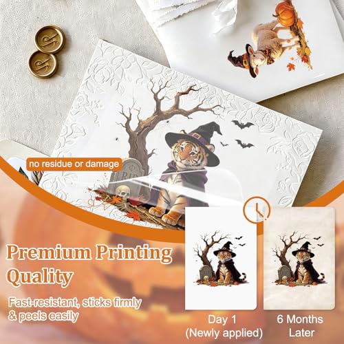 WANDIC 3 Sheets Halloween Rub on Transfer Stickers, Tiger Rabbit Cat in Witch Hat Waterproof Decal for Crafts Furniture Scrapbook Album Laptop, 15 * 30cm - color: Halloween Animals