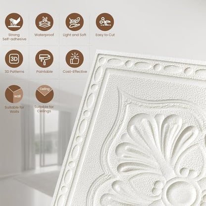 Ceiling Tiles Peel and Stick, 32 Pcs Ceiling Tiles Foam - color: Floral, size: 32 PCS