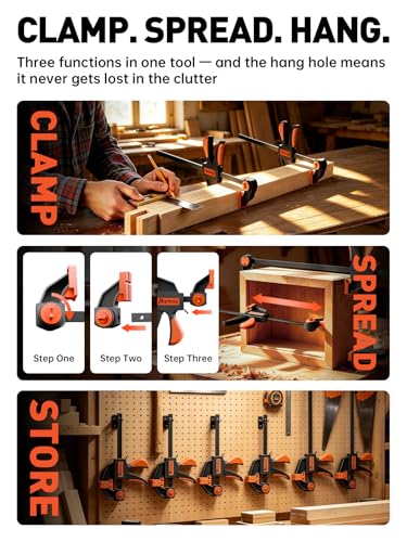 [300LB Heavy-Duty] Bar Clamps for Woodworking, 4 x 6" and 2 x12" Wood Clamps for Woodwork, Quick Grip F-Clamps with 2.75 In Deep Reach, Trigger Clamps for Cabinet Glue Ups Drawer