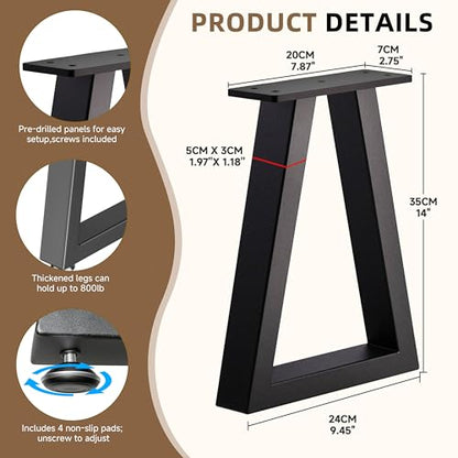 14 '' Trapezoid Metal Table Legs, Heavy Duty Replacement Furniture Feets for DIY Coffee Tables, Bench, Cabinet, Stool, Night Stands, Sofa, (H16 x W11.8, Set of 2) - color: Trapezoid, size: 14 IN