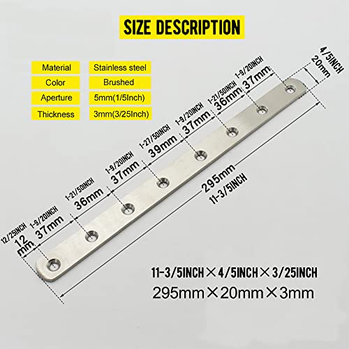 4Pcs Flat Mending Plate, 12" Flat Straight Braces Stainless Steel Straight Brackets, Mending Joining Plates Repair Fixing Bracket Connector with Screws - style: 12 Inch, 4Pcs