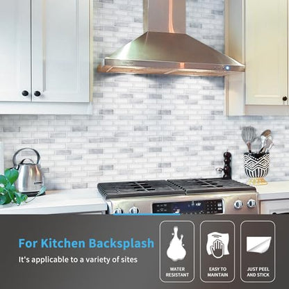 Art3d 10-Pack Peel and Stick Stone Backsplash Tile, 12" x 12", White Marble - color: White Marble