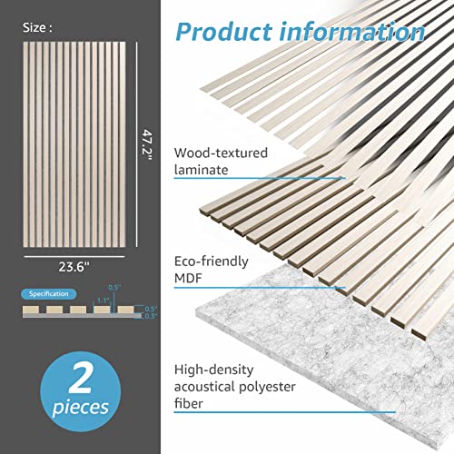 Art3d 2-Pack Fluted Acoustic Wood Slat Wall Panel, 47.2" x 23.6", White Elm - color: White Elm, size: 2pcs - 47.2＊23.6in.