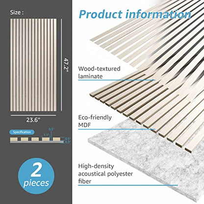 Art3d 2-Pack Fluted Acoustic Wood Slat Wall Panel, 47.2" x 23.6", White Elm - color: White Elm, size: 2pcs - 47.2＊23.6in.