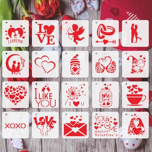 JULMELON 20 Pcs Valentines Day Stencils Reusable Template for Painting Art - style: Valentine's Day Stencils