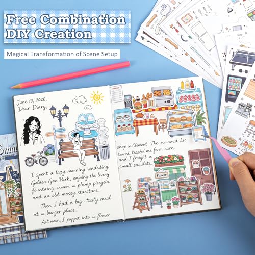 500+ Journaling Sticker Book – Daily Life for Adults & Teens - color: Shop & Town - 20 Sheets