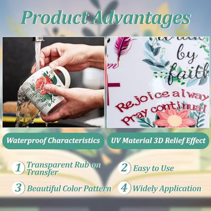 WANDIC 3 Sheets UV DTF Rub on Transfer Stickers, Bible Verses 3D Cup Warp Waterproof Decals for DIY Glass Crafts, Jesus, Encourage Copywriting, 15 * 30cm - color: Colorful Bible Verses