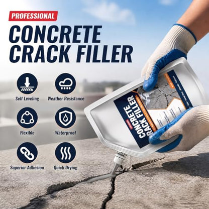 KMOSENIA Concrete Crack Filler, 4 Pack, 5.02 LB Self-Leveling Sealant, Gray