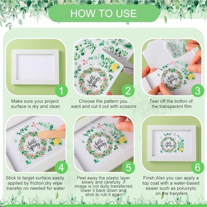 BBTO 12 Sheets Rub on Transfers for Crafts Wood Furniture DIY, 5.5" x 5.7" - style: Eucalyptus Leaf
